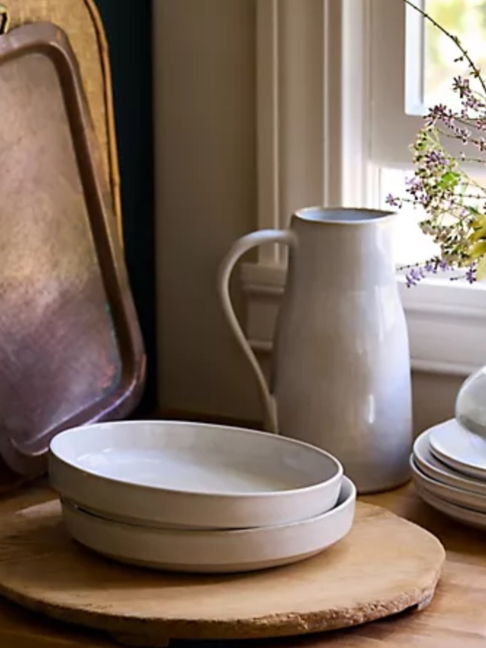 Anthropologie Rowen Stoneware Low Bowls - Set of 4 color: Salt